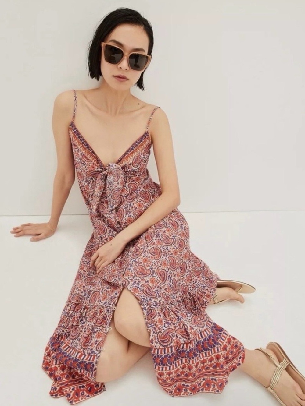 Veronica Beard Abilene Paisley Midi Dress Watermelon Blue Seersucker Size Large
